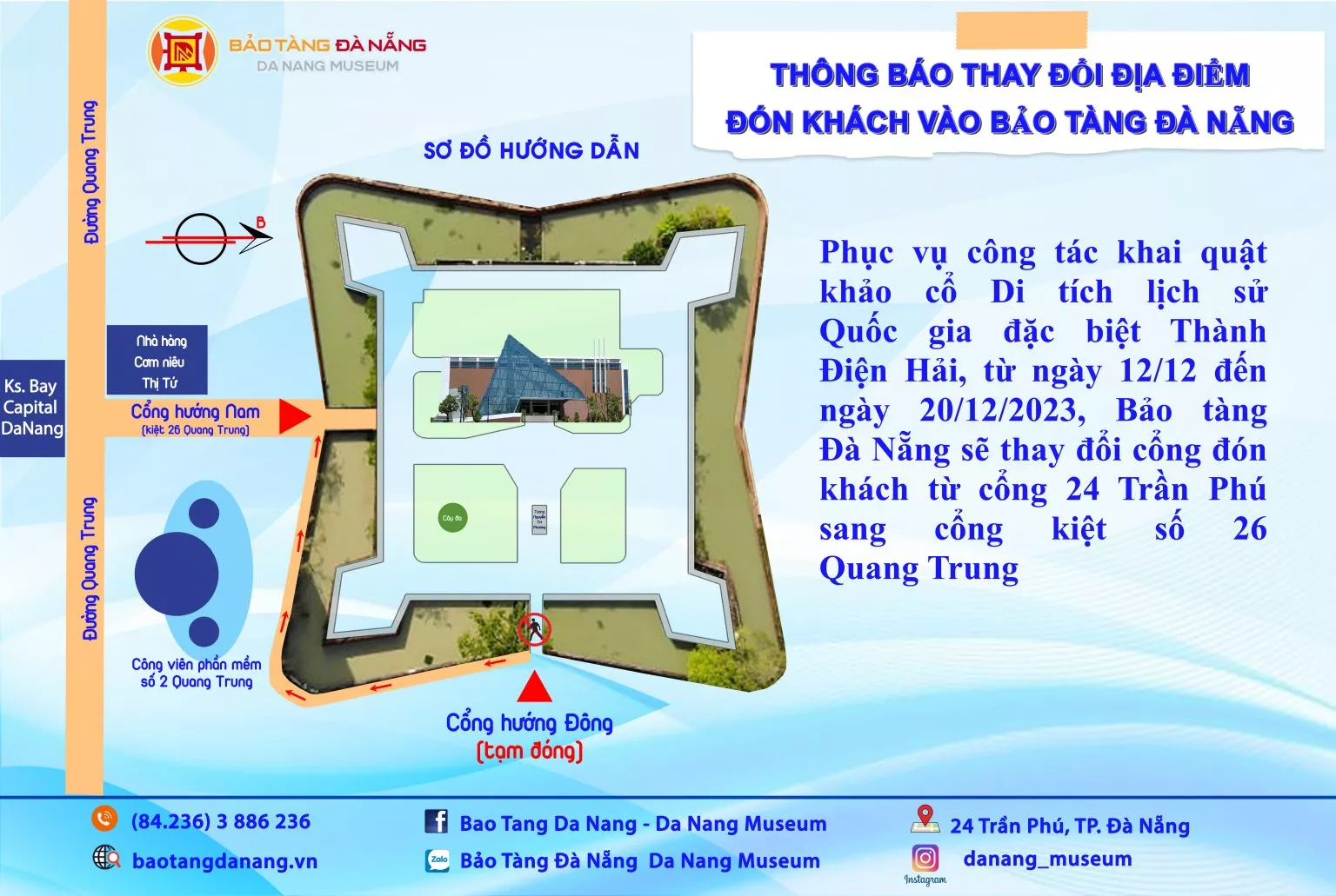 Thông báo thay đổi địa điểm đón khách vào Bảo tàng Đà Nẵng